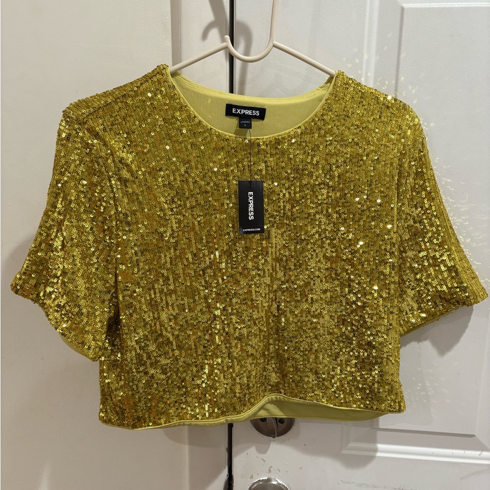 Express Glittering Gold Crop Top